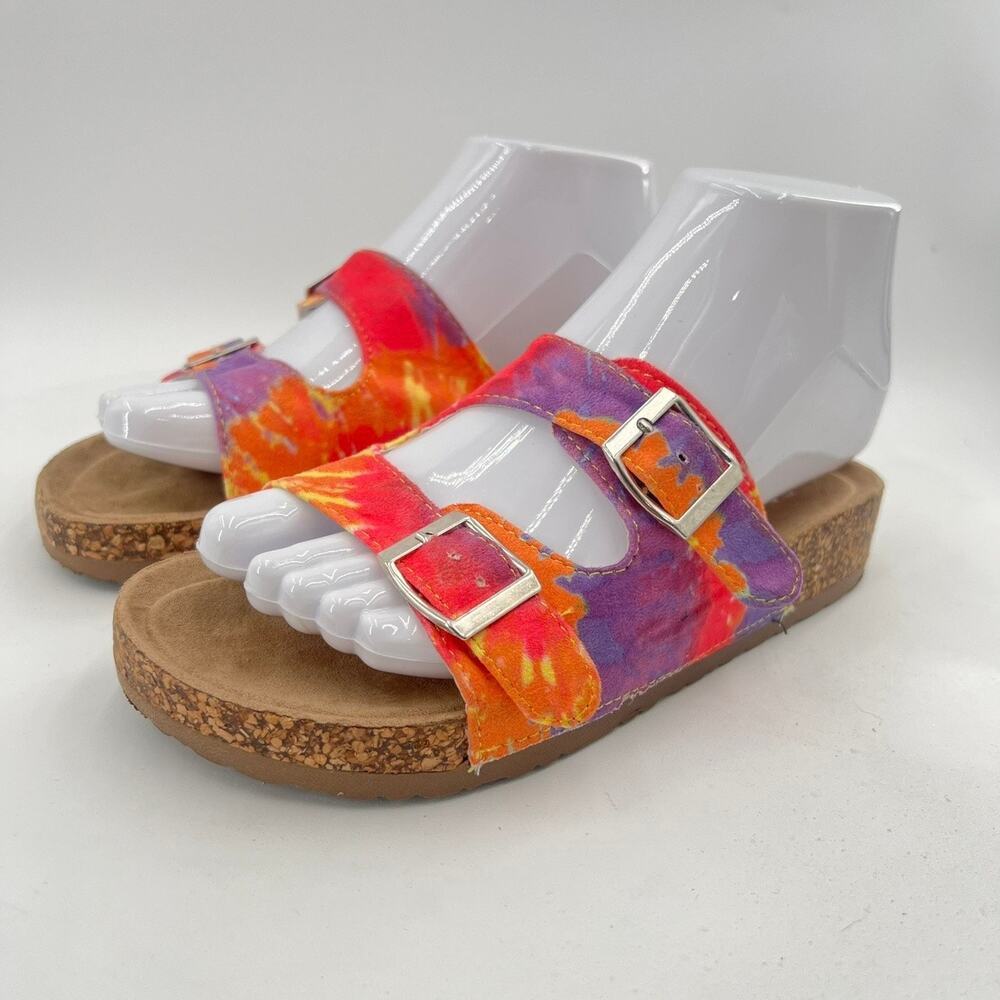 MIA Girl's Deisy Footbed Rainbow Multicolor Sandals Size 3.
